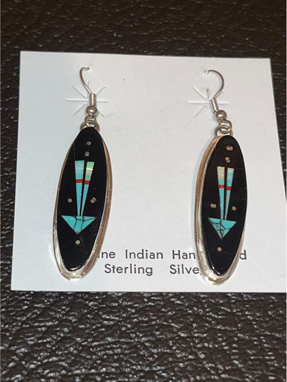 Native American Navajo handmade sterling silver sky inlay earrings